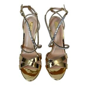 Qupid Alyana Gold Metallic Rhinestone Strappy Platform Heels NWOT Size 10